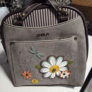 Chala Gray and Brown Backpack with Floral Accents
